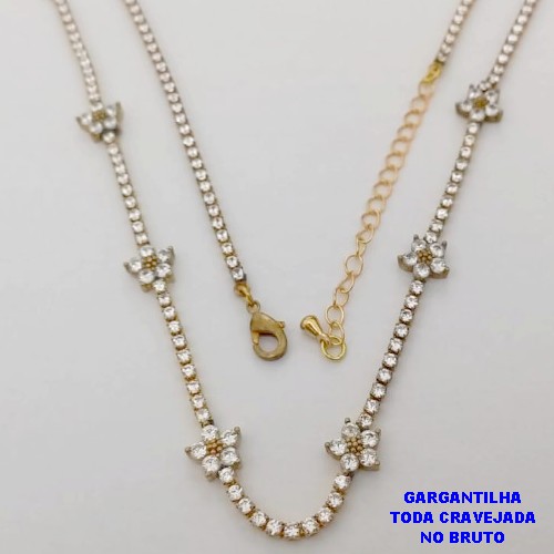 GARGANTILHA NO BRUTO PRONTO PARA O BANHO (CX189) -GARGANTILHA TODA CRAVEJADA EM ZIRCONIA CRISTAL TAMANHO 45CM+EXTENSOR / PESO TOTAL 9.2GR - BRU26053