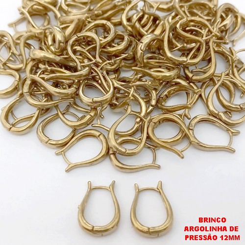 BRINCO NO BRUTO PRONTO PARA O BANHO(CX189) - TAMANHO 12MM - ARGOLA DE PRESSÃO (TRANQUETA) - PESO TOTAL 2.GR - BRU26055