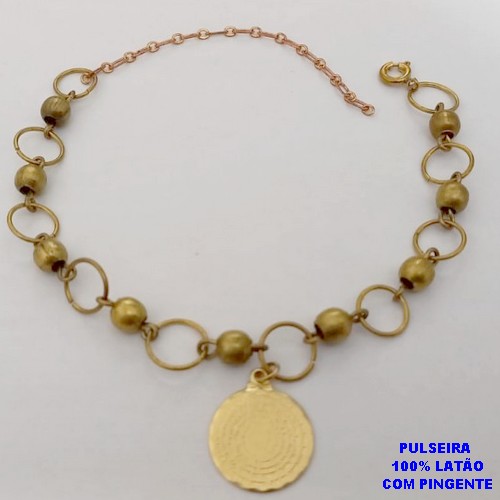 PULSEIRA NO BRUTO PRONTO PARA O BANHO(CX189) -PULSEIRA 100% LATÃO -TAMANHO 18CM(medalha do pai nosso de 15mm - PESO TOTAL 5.9GR - BRU26075