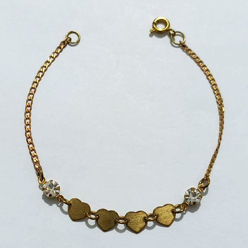 PULSEIRA NO BRUTO PRONTA PARA O BANHO(CX192) - PULSEIRA 17CM - COM CORAÇÕES E STRASS - PESO 1,9GR - COMPOSIÇÃO: 100% LATÃO - BRU27162