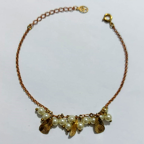 PULSEIRA NO BRUTO PRONTA PARA O BANHO - PULSEIRA 17CM + EXTENSOR - COM GOTAS E PÉROLAS - PESO 3,8GR - COMPOSIÇÃO: 100% LATÃO - BRU27163