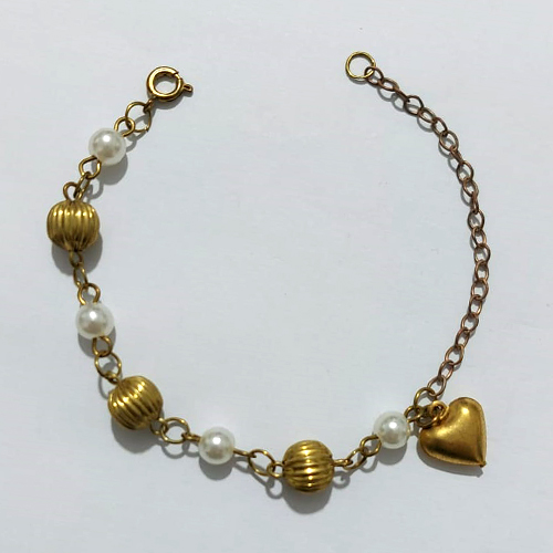 PULSEIRA NO BRUTO PRONTA PARA O BANHO(CX190) - PULSEIRA 17CM - COM CORAÇÃO E ESFERAS E PÉROLAS - PESO 3GR - COMPOSIÇÃO: 100% LATÃO - BRU27169