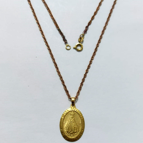 GARGANTILHA NO BRUTO PRONTA PARA O BANHO(CX192) - GARGANTILHA COM PINGENTE OVAL NOSSA SRA APARECIDA 23MM - PESO 5,6GR - COMPOSIÇÃO: 100% LATÃO - BRU27177