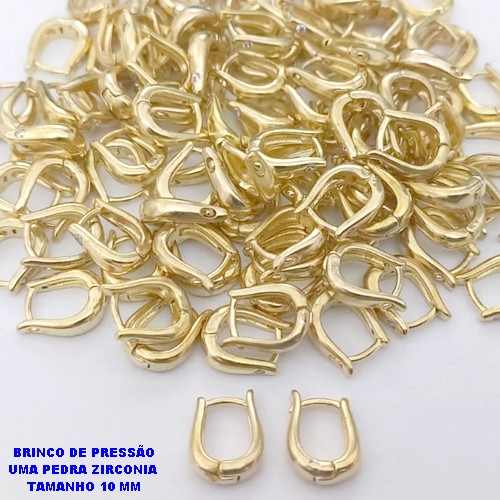 BRINCO NO BRUTO PRONTO BANHO (CX190) - BRINCO COM UMA PEDRA DE ZIRCÔNIA-TAMANHO 10MM - ARGOLINHA DE PRESSÃO (TRANQUETA) - PESO TOTAL 1.2GR - BRU26704