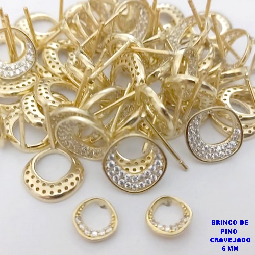 BRINCO NO BRUTO PRONTO PARA O BANHO(CX190)BRINCO DE PINO CRAVEJADO DE 6MM PESO 0,04GR - BRU26716