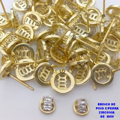 BRINCO NO BRUTO PRONTO PARA O BANHO -(CX190) BRINCO DE PINO COM PEDRA DE ZIRCONIA"(TAMANHO 6MM)"- PESO 0,07GR - COMPOSIÇÃO 100% LATÃO/ZIRCONIA - BRU26764