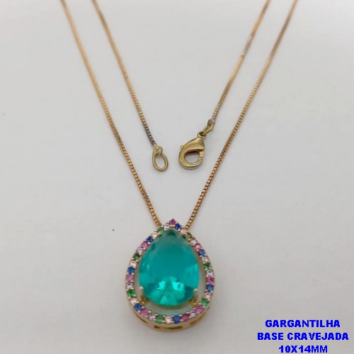 GARGANTILHA NO BRUTO PRONTO PARA O BANHO -(CX190) GARGANTILHA COM CORRENTE VENEZIANA DE 45CM PINGENTE EM ALTA FUSÃO GRAVEJADO(PEDRA ZIRCONIA 10X14MM- PESO 4.8GR - - BRU26727