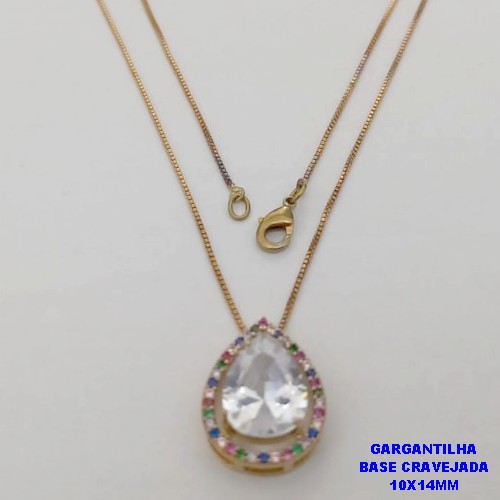 GARGANTILHA NO BRUTO PRONTO PARA O BANHO - GARGANTILHA COM CORRENTE VENEZIANA DE 45CM PINGENTE EM ALTA FUSÃO GRAVEJADO(PEDRA ZIRCONIA 10X14MM- PESO 4.8GR - - BRU26728