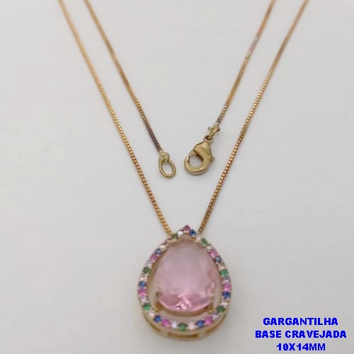 GARGANTILHA NO BRUTO PRONTO PARA O BANHO - GARGANTILHA COM CORRENTE VENEZIANA DE 45CM PINGENTE EM ALTA FUSÃO GRAVEJADO(PEDRA ZIRCONIA 10X14MM- PESO 4.8GR - - BRU26729