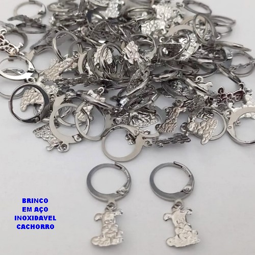 BRINCO EM AÇO INOXIDÁVEL(CX190)- BRINCO ARGOLA DE PRESSÃO PINGENTE COM UM CACHORRO DE 10MM - COMPOSIÇÃO: AÇO INOXIDÁVEL - AÇO26733