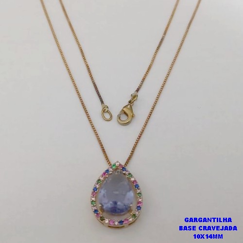 GARGANTILHA NO BRUTO PRONTO PARA O BANHO - GARGANTILHA COM CORRENTE VENEZIANA DE 45CM PINGENTE EM ALTA FUSÃO GRAVEJADO(PEDRA ZIRCONIA 10X14MM- PESO 4.8GR - - BRU26734