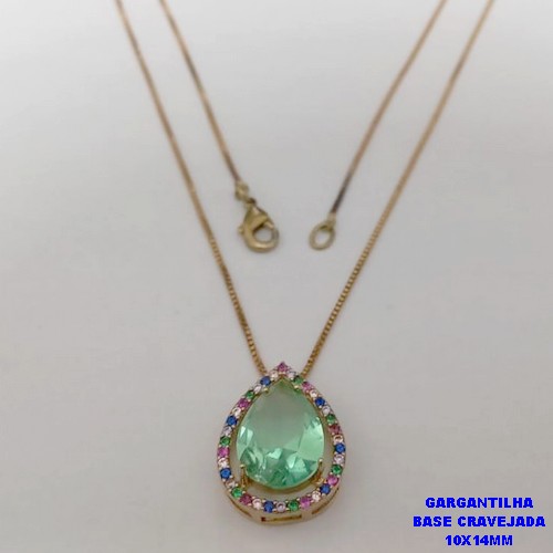 GARGANTILHA NO BRUTO PRONTO PARA O BANHO - GARGANTILHA COM CORRENTE VENEZIANA DE 45CM PINGENTE EM ALTA FUSÃO GRAVEJADO(PEDRA ZIRCONIA 10X14MM- PESO 4.8GR - - BRU26735