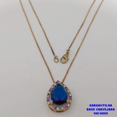 GARGANTILHA NO BRUTO PRONTO PARA O BANHO - GARGANTILHA COM CORRENTE VENEZIANA DE 45CM PINGENTE EM ALTA FUSÃO GRAVEJADO(PEDRA ZIRCONIA 10X14MM- PESO 4.8GR - - BRU26736