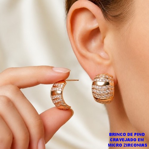 BRINCO NO BRUTO PRONTO BANHO (CX191) - BRINCO DE PINO CRAVEJADO EM MICRO ZIRCONIAS - TAMANHO 22X16MM)) - PESO TOTAL 7.5GR - BRU26743