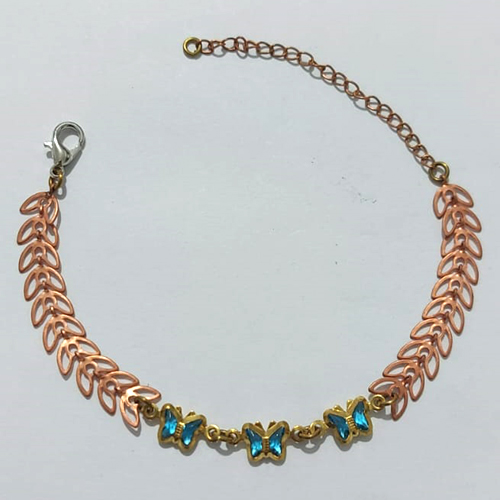 PULSEIRA NO BRUTO PRONTA PARA O BANHO(CX193) - PULSEIRA COM ESCAMAS E BORBOLETAS AZUIS 12CM + EXTENSOR - PESO 1,8GR - COMPOSIÇÃO: 100% LATÃO - BRU27195