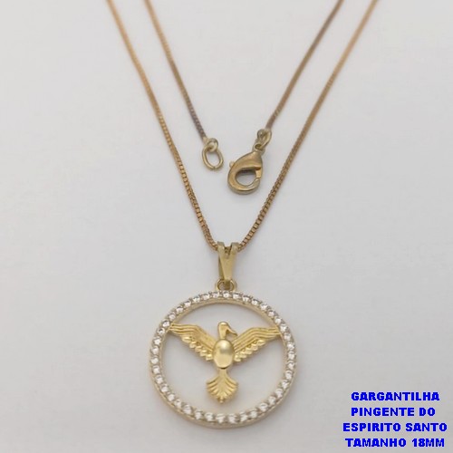 GARGANTILHA NO BRUTO PRONTO BANHO (CX190) - COM CORRENTE VENEZIANA DE 45CM E PINGENTE DO ESPIRITO SANTO CRAVEJADO EM MICRO ZIRCONIAS 18MM- PESO TOTAL 2.9GR - BRU26758