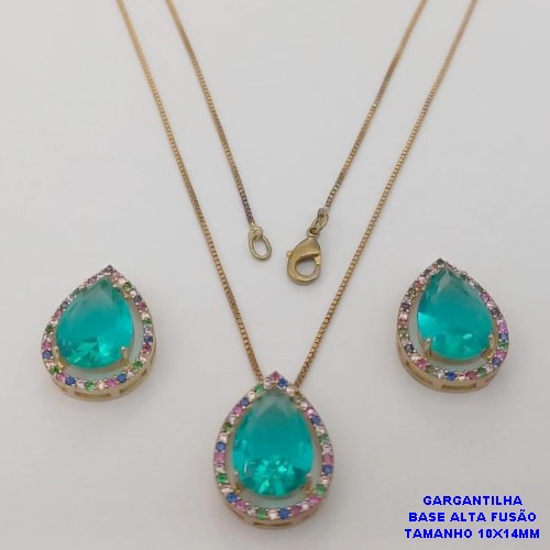 CONJUNTO NO BRUTO PRONTO PARA O BANHO -COM CORRENTE VENEZIANA DE 45CM - PINGENTE E BRINCO COM BASE EM ALTA FUSÃO - ZIRCONIA 10X14MM - PESO 8.7GR - BRU26761