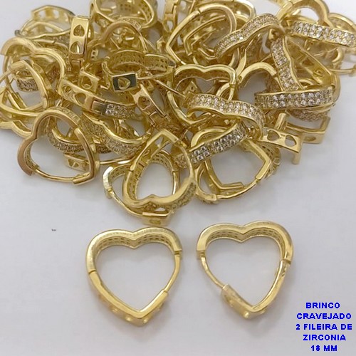 BRINCO NO BRUTO PRONTO PARA O BANHO(CX191) BRINCO ARGOLINHA DE PRESSÃO(COM DUAS FILEIRA DE MICRO ZIRCONIAS )TAMANHO 18MM - PESO 2.9GR - BRU26774