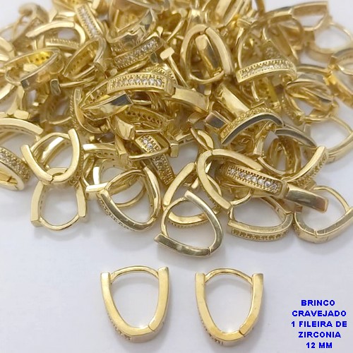 BRINCO NO BRUTO PRONTO PARA O BANHO(CX191) BRINCO ARGOLINHA DE PRESSÃO(COM UMA FILEIRA DE MICRO ZIRCONIAS )TAMANHO 12MM - PESO 1.5GR - BRU26776