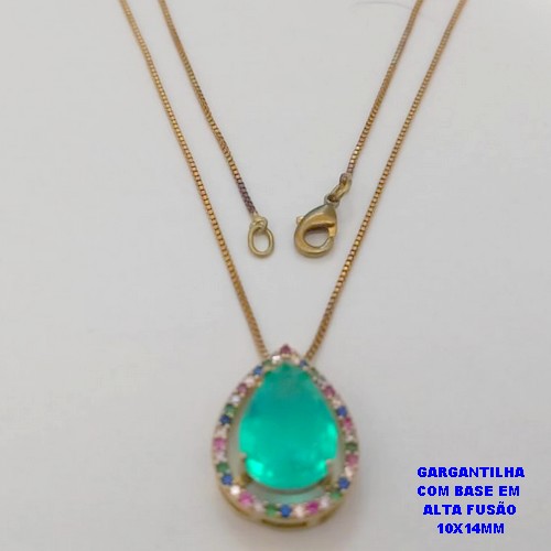 CONJUNTO NO BRUTO PRONTO PARA O BANHO(CX191) -COM CORRENTE VENEZIANA DE 45CM - PINGENTE COM BASE EM ALTA FUSÃO CRAVEJADO - PESO 4.4GR - BRU26782