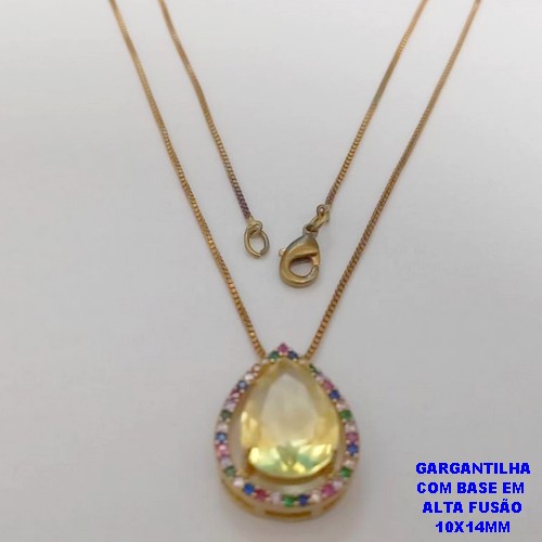 GARGANTILHA NO BRUTO PRONTO PARA O BANHO -COM CORRENTE VENEZIANA DE 45CM - PINGENTE COM BASE EM ALTA FUSÃO CRAVEJADO 10X14MM- PESO 4.4GR - BRU26783