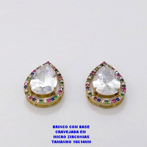 BRINCO NO BRUTO PRONTO PARA O BANHO / BRINCO COM BASE EM ALTA FUSÃO CRAVEJADA EM MICRO ZIRCONIAS E ZIRCONIA 10X14MM )TAMANHO 10X14MM - PESO 4.8GR - BRU26787