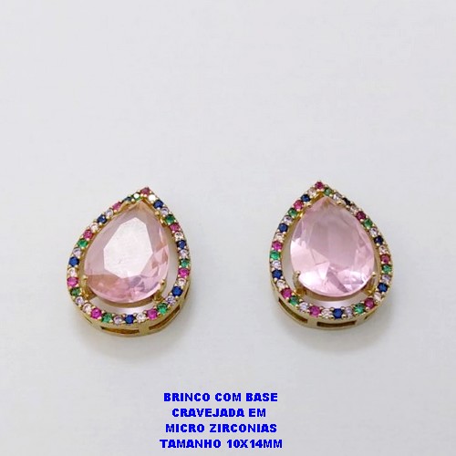 BRINCO NO BRUTO PRONTO PARA O BANHO / BRINCO COM BASE EM ALTA FUSÃO CRAVEJADA EM MICRO ZIRCONIAS E ZIRCONIA 10X14MM )TAMANHO 10X14MM - PESO 4.8GR - BRU26788