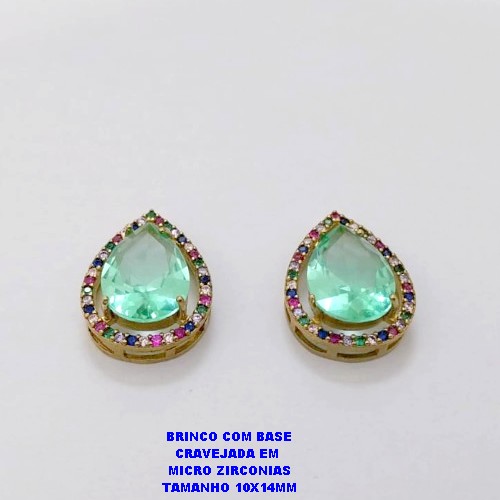 BRINCO NO BRUTO PRONTO PARA O BANHO / BRINCO COM BASE EM ALTA FUSÃO CRAVEJADA EM MICRO ZIRCONIAS E ZIRCONIA 10X14MM )TAMANHO 10X14MM - PESO 4.8GR - BRU26791