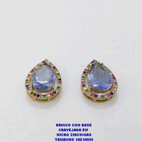 BRINCO NO BRUTO PRONTO PARA O BANHO / BRINCO COM BASE EM ALTA FUSÃO CRAVEJADA EM MICRO ZIRCONIAS E ZIRCONIA 10X14MM )TAMANHO 10X14MM - PESO 4.8GR - BRU26792