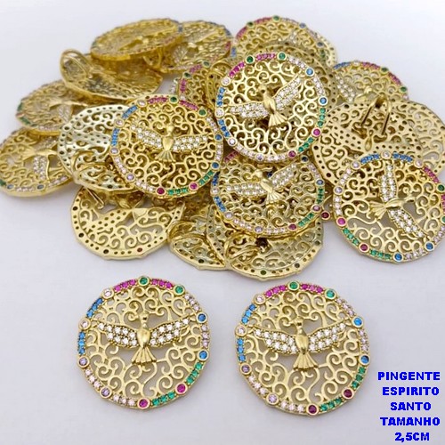 PINGENTE NO BRUTO PRONTO PARA O BANHO(CX191)MEDALHA DO ESPIRITO SANTO CRAVEJADO EM MICRO ZIRCONIAS (TAMANHO 2,5CM) PESO 3.4GR (VENDIDO POR UNIDADE)- BRU26798