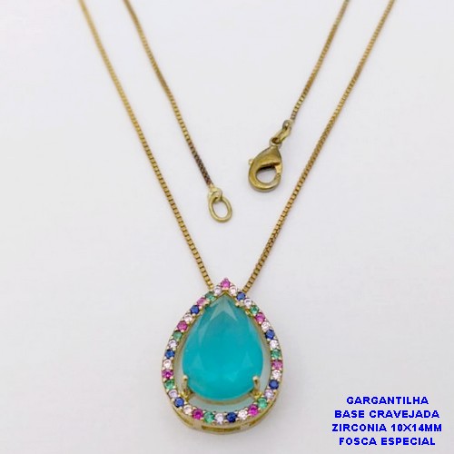 GARGANTILHA NO BRUTO PRONTO PARA O BANHO(CX191)GARGANTILHA CORTRENTE VENEZIANA DE 45CM COM BASE EM ALTA FUSÃO CRAVEJADA E ZIRCONIA FOSCA ESPECIAL 10X14MM )PESO 4.3GR- BRU26801