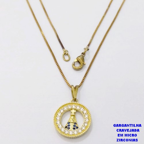 GARGANTILHA NO BRUTO PRONTO PARA O BANHO(CX191)GARGANTILHA CORRENTE VENEZIANA DE 45CM COM MEDALHA DE NOSSA SENHORA APARECIDA EM ALTA FUSÃO CRAVEJADA (TAMANHO 1.5CM )PESO 3.2GR- BRU26806