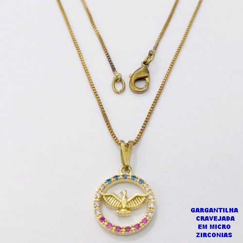 GARGANTILHA NO BRUTO PRONTO PARA O BANHO(CX191)GARGANTILHA CORRENTE VENEZIANA DE 45CM COM MEDALHA DO ESPIRITO SANTO EM ALTA FUSÃO CRAVEJADA (TAMANHO 1.3CM )PESO 2.6GR- BRU26808