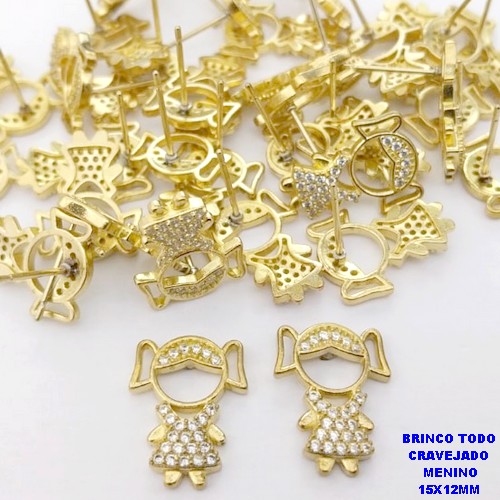 BRINCO NO BRUTO PRONTO PARA O BANHO(CX191) BRINCO COM BASE EM ALTA FUSÃO CRAVEJADA EM MICRO ZIRCONIAS "(MENINA )"TAMANHO 15X12MM - PESO 2GR - BRU26809