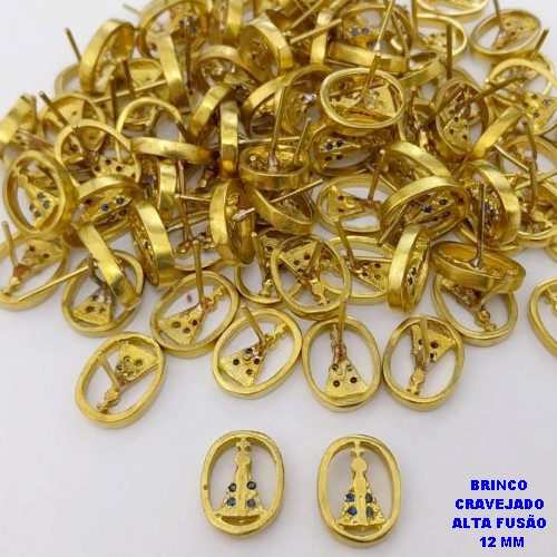BRINCO NO BRUTO PRONTO PARA O BANHO(CX192) - BRINCO DE NOSSA SENHORA APARECIDA COM QUATRO PEDRA DE ZIRCONIA AZUL(ALTA FUSÃO) - )PESO 1.5GR- BRU26820