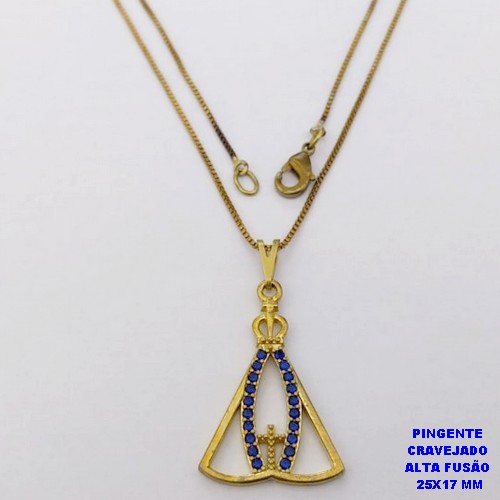 GARGANTILHA NO BRUTO PRONTO PARA O BANHO(CX192) - GARGANTILHA CORRENTE VENEZIANA DE 45CM COM NOSSA SENHORA APATECIDA EM ALTA FUSÃO CRAVEJADA EM MICRO ZIRCONIAS (PINGENTE 25X17MM )PESO 3.1GR- BRU26821