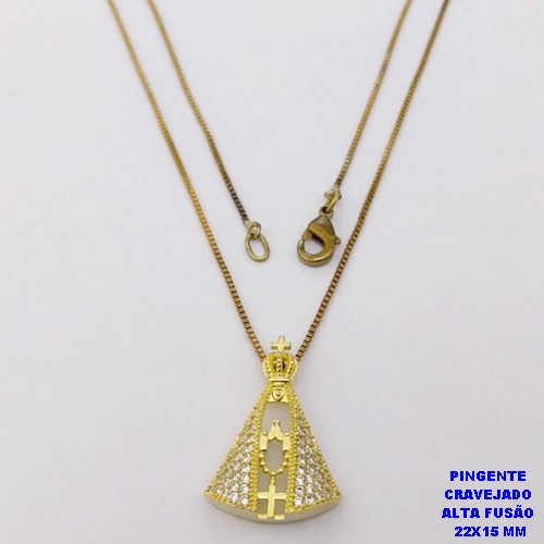 GARGANTILHA NO BRUTO PRONTO PARA O BANHO(CX192) - GARGANTILHA CORRENTE VENEZIANA DE 45CM COM NOSSA SENHORA APATECIDA EM ALTA FUSÃO CRAVEJADA EM MICRO ZIRCONIAS (PINGENTE 22X15MM )PESO 3.3GR- BRU26822