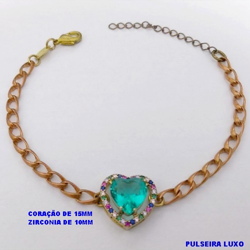PULSEIRA NO BRUTO PRONTO PARA O BANHO(CX193 )PULSEIRA COM CONECTOR EM CORAÇÃO CRAVEJADO E PEDRA DE ZIRCONIA CORAÇÃO DE 10MM / PESO 6.6GR- BRU26852