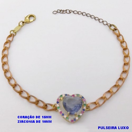 PULSEIRA NO BRUTO PRONTO PARA O BANHO(CX193 )PULSEIRA COM CONECTOR EM CORAÇÃO CRAVEJADO E PEDRA DE ZIRCONIA CORAÇÃO DE 10MM / PESO 6.6GR- BRU26853