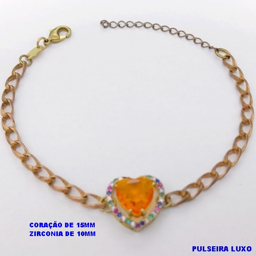 PULSEIRA NO BRUTO PRONTO PARA O BANHO(CX193 )PULSEIRA COM CONECTOR EM CORAÇÃO CRAVEJADO E PEDRA DE ZIRCONIA CORAÇÃO DE 10MM / PESO 6.6GR- BRU26854