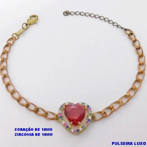 PULSEIRA NO BRUTO PRONTO PARA O BANHO(CX193 )PULSEIRA COM CONECTOR EM CORAÇÃO CRAVEJADO E PEDRA DE ZIRCONIA CORAÇÃO DE 10MM / PESO 6.6GR- BRU26855