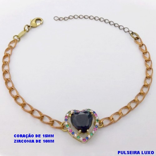 PULSEIRA NO BRUTO PRONTO PARA O BANHO(CX193 )PULSEIRA COM CONECTOR EM CORAÇÃO CRAVEJADO E PEDRA DE ZIRCONIA CORAÇÃO DE 10MM / PESO 6.6GR- BRU26856