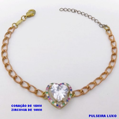 PULSEIRA NO BRUTO PRONTO PARA O BANHO(CX193 )PULSEIRA COM CONECTOR EM CORAÇÃO CRAVEJADO E PEDRA DE ZIRCONIA CORAÇÃO DE 10MM / PESO 6.6GR- BRU26857