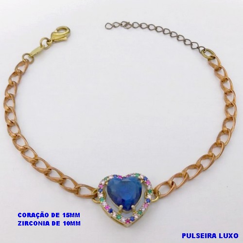 PULSEIRA NO BRUTO PRONTO PARA O BANHO(CX193 )PULSEIRA COM CONECTOR EM CORAÇÃO CRAVEJADO E PEDRA DE ZIRCONIA CORAÇÃO DE 10MM / PESO 6.6GR- BRU26858