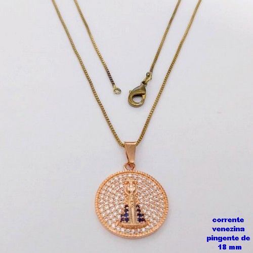 GARGANTILHA NO BRUTO PRONTO PARA O BANHO(CX193)GARGANTILHA COM CORRENTE VENEZIANA DE 45CM COM PINGENTE DE NOSSA SENHORA APARECIDA (PESO 4.2GR ) BRU26863