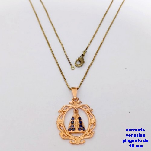 GARGANTILHA NO BRUTO PRONTO PARA O BANHO(CX193)GARGANTILHA COM CORRENTE VENEZIANA DE 45CM COM PINGENTE DE NOSSA SENHORA APARECIDA (PESO 3.5GR ) BRU26864