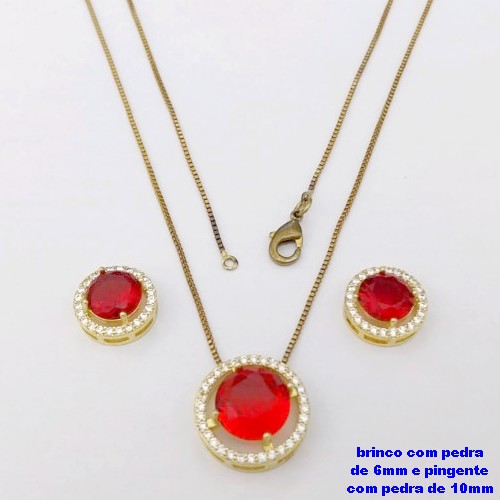 CONJUNTO NO BRUTO PRONTO PARA O BANHO-CONJUNTO COM CORRENTE VENEZIANA DE 45CM - PINGENTE DE10MM E BRINCO DE 6MM CRAVEJADO EM MICRO ZIRCONIAS - PESO 4.9GR- BRU26865