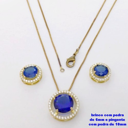 CONJUNTO NO BRUTO PRONTO PARA O BANHO-CONJUNTO COM CORRENTE VENEZIANA DE 45CM - PINGENTE DE10MM E BRINCO DE 6MM CRAVEJADO EM MICRO ZIRCONIAS - PESO 4.9GR- BRU26866