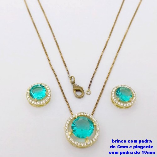 CONJUNTO NO BRUTO PRONTO PARA O BANHO-CONJUNTO COM CORRENTE VENEZIANA DE 45CM - PINGENTE DE10MM E BRINCO DE 6MM CRAVEJADO EM MICRO ZIRCONIAS - PESO 4.9GR- BRU26869