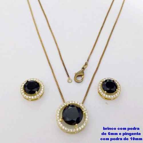 CONJUNTO NO BRUTO PRONTO PARA O BANHO-CONJUNTO COM CORRENTE VENEZIANA DE 45CM - PINGENTE DE10MM E BRINCO DE 6MM CRAVEJADO EM MICRO ZIRCONIAS - PESO 4.9GR- BRU26870